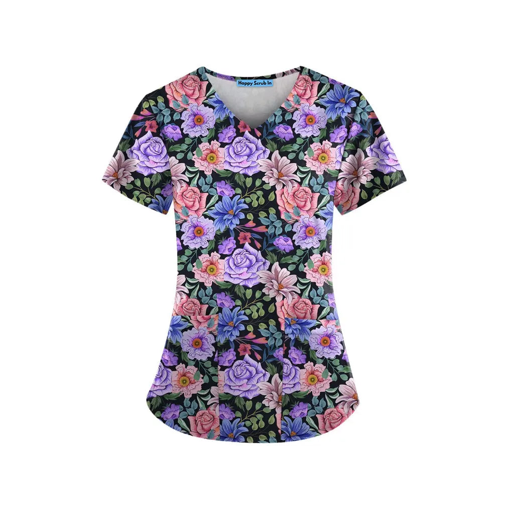 Full Moon Petals Scrub Top