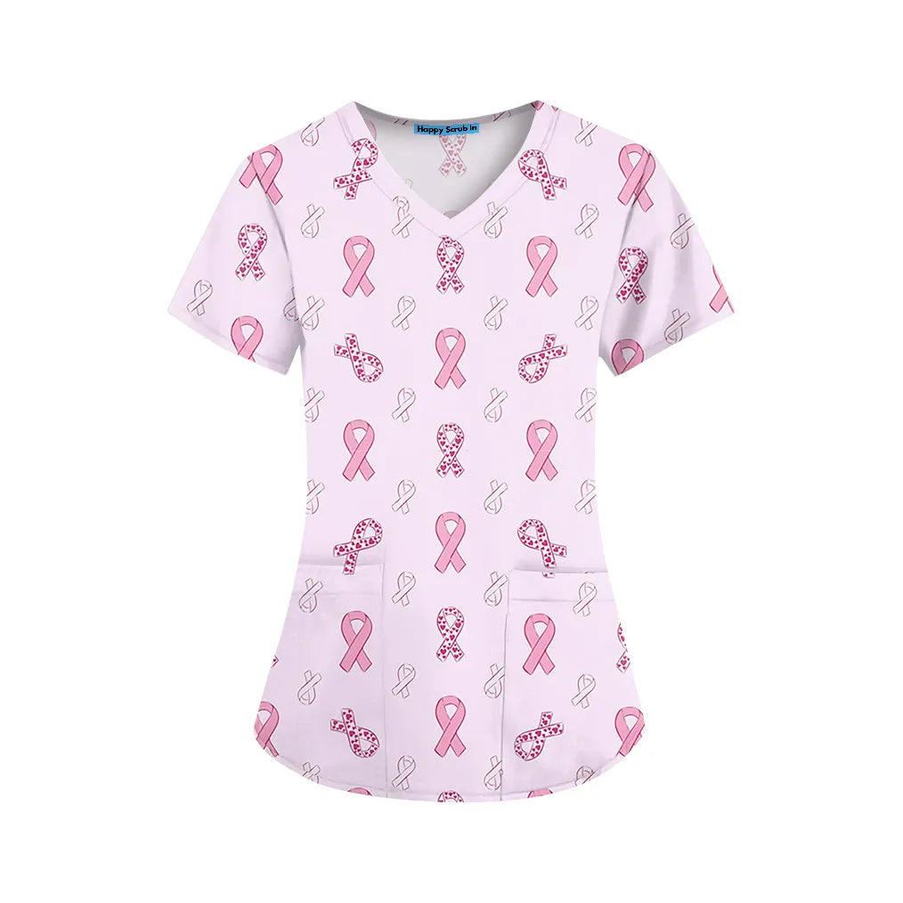 Pink Ribbon Scrub Top Happy Scrub In Scrubs With Style