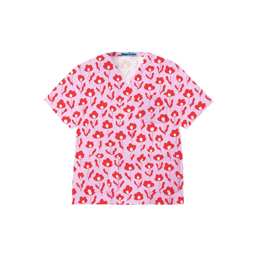 Code Floral Red Scrub Top - Happy Scrub In | Scrubs With Style
