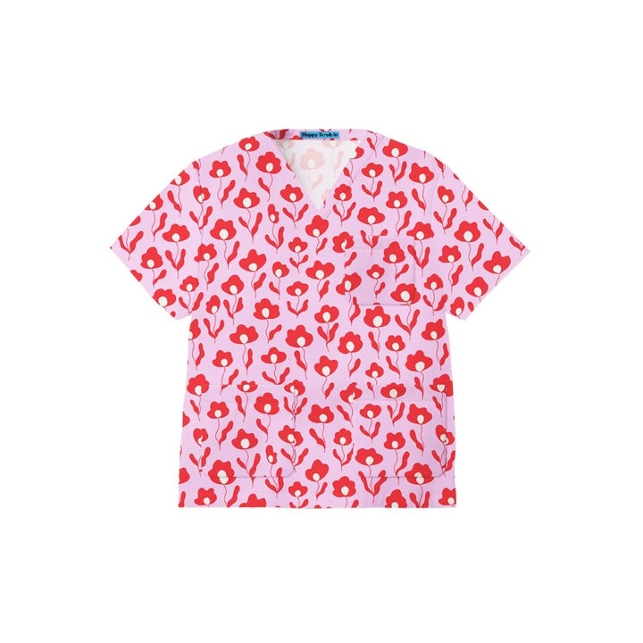 Code Floral Red Scrub Top - Happy Scrub In | Scrubs With Style