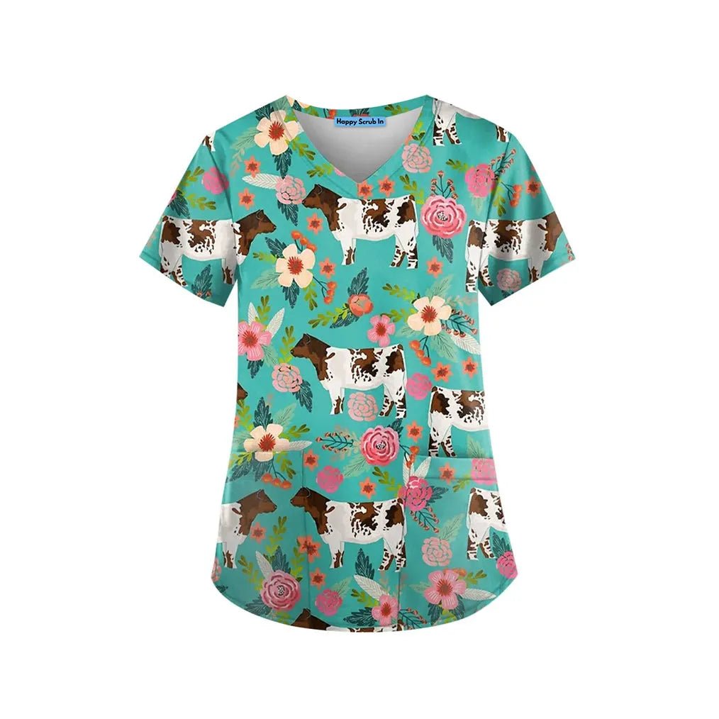 Cow - chella Scrub Top - Happy Scrub In | Scrubs With Style
