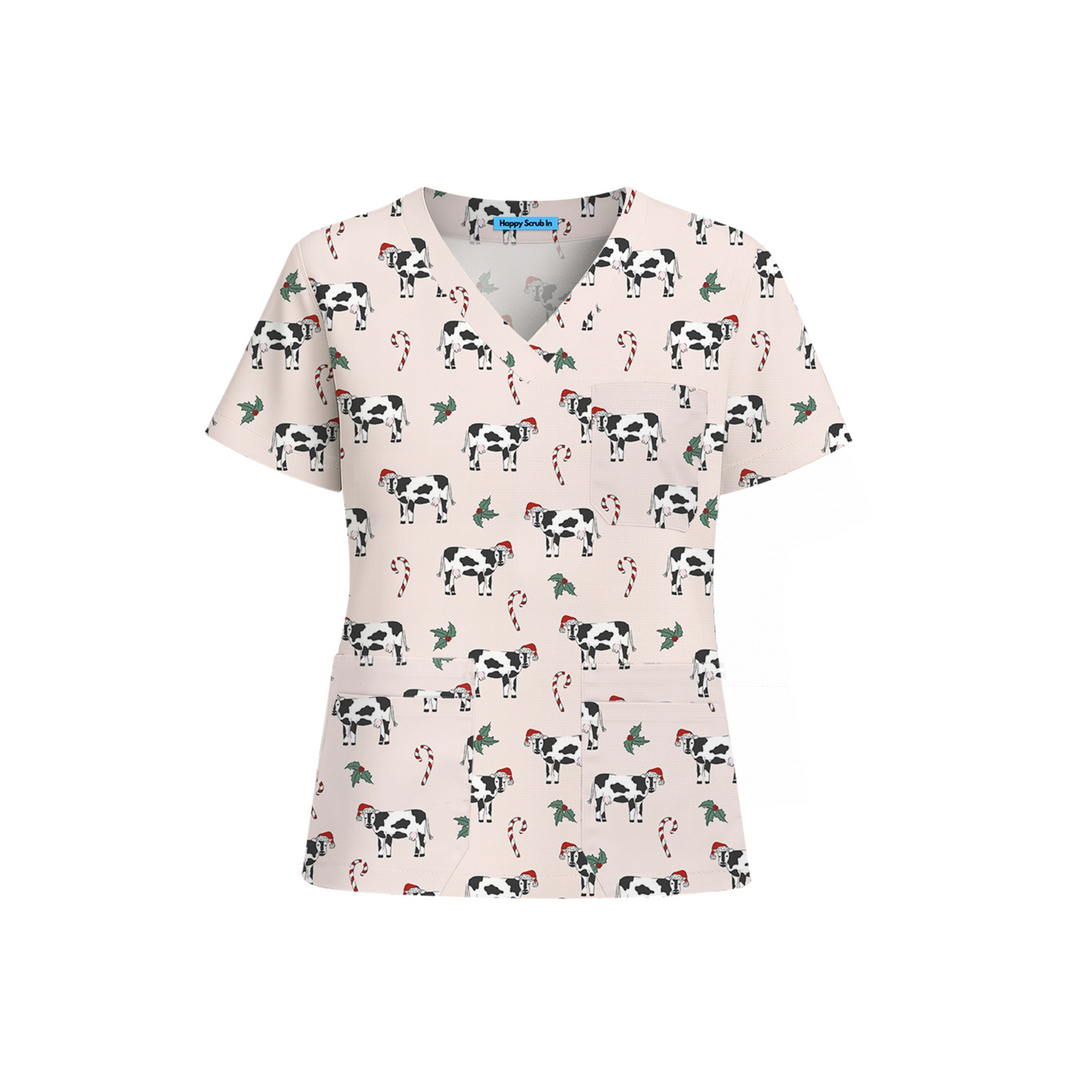 Christmas Moo-tivation Scrub Top (Ships on November 24, 2025)