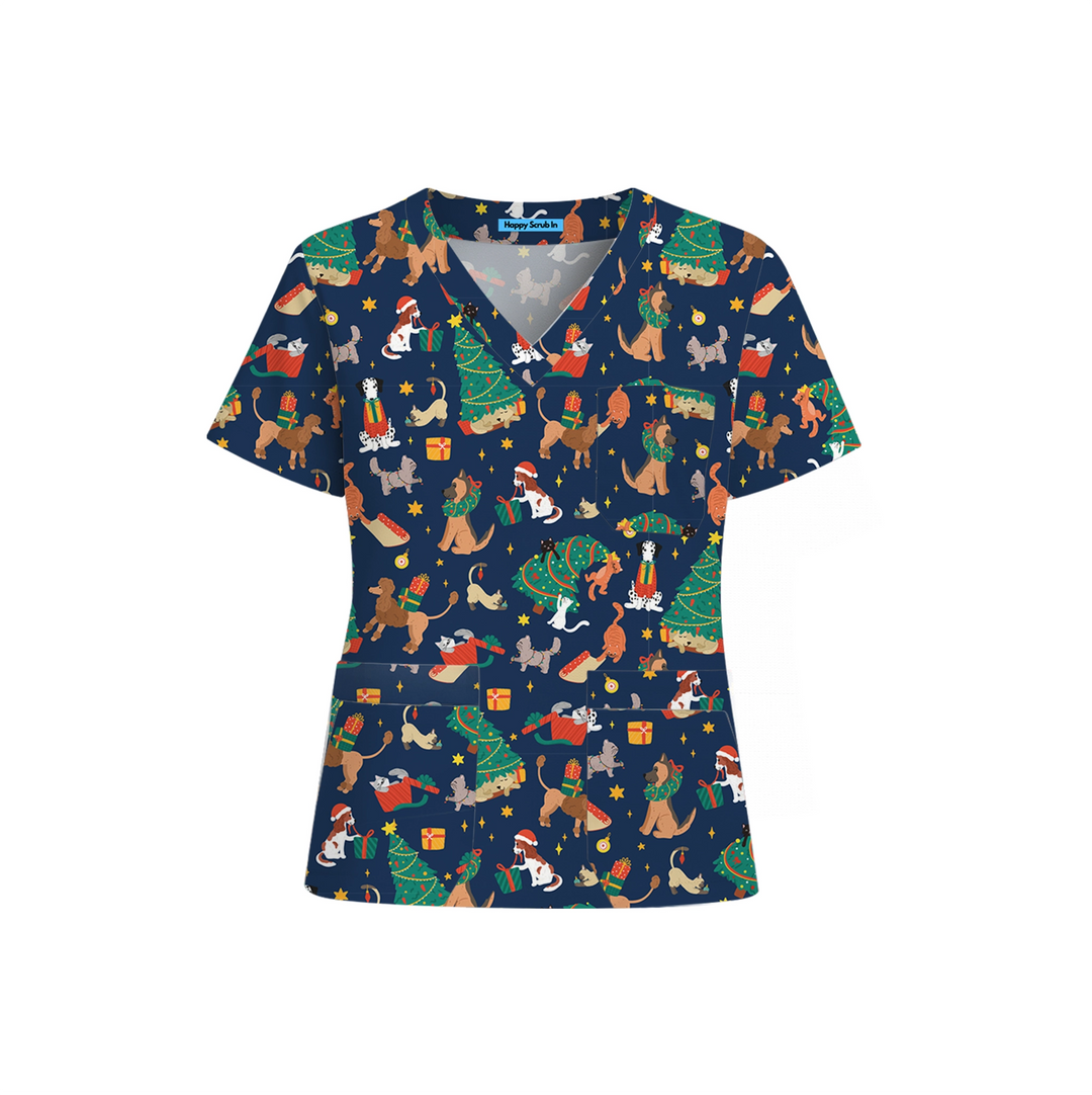 Messy Pawful Christmas Scrub Top (Ships on November 24, 2025)