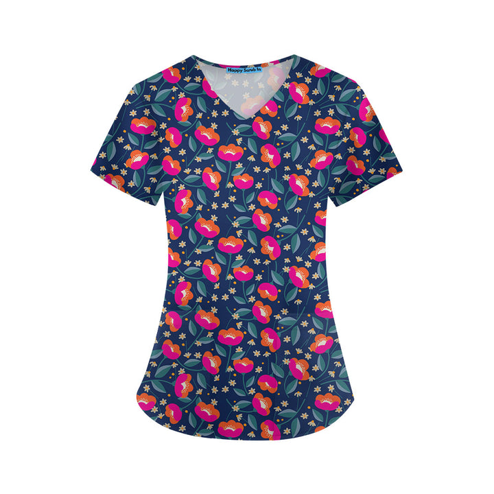 Floral in Emergency Scrub Top