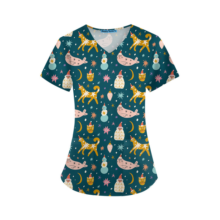 Meowy & Bright Scrub Top