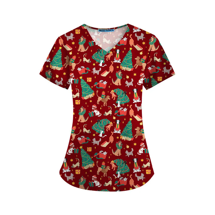 Messy Pawful Christmas Scrub Top