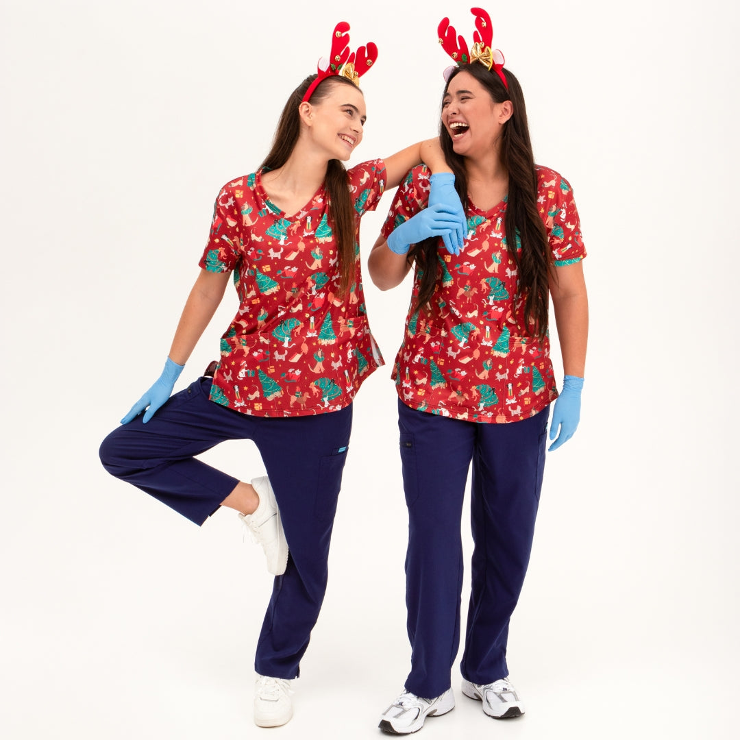 Messy Pawful Christmas Scrub Top