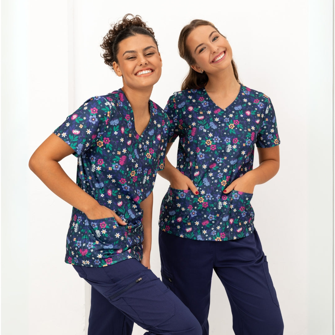 Late Night Flora Scrub Top