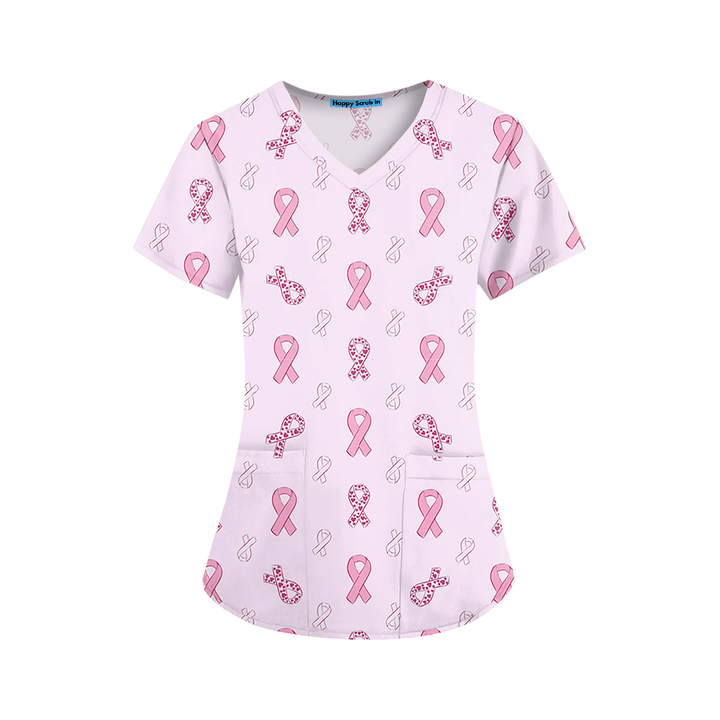 Pink Ribbon Scrub Top