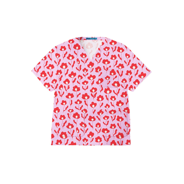 Code Floral Red Scrub Top