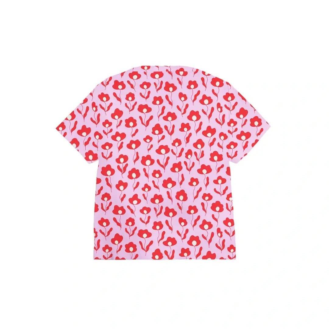 Code Floral Red Scrub Top