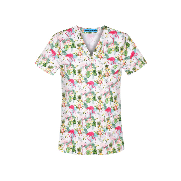 Flamingo Holidays Scrub Top – Happy Scrub In | Scrubs With Style