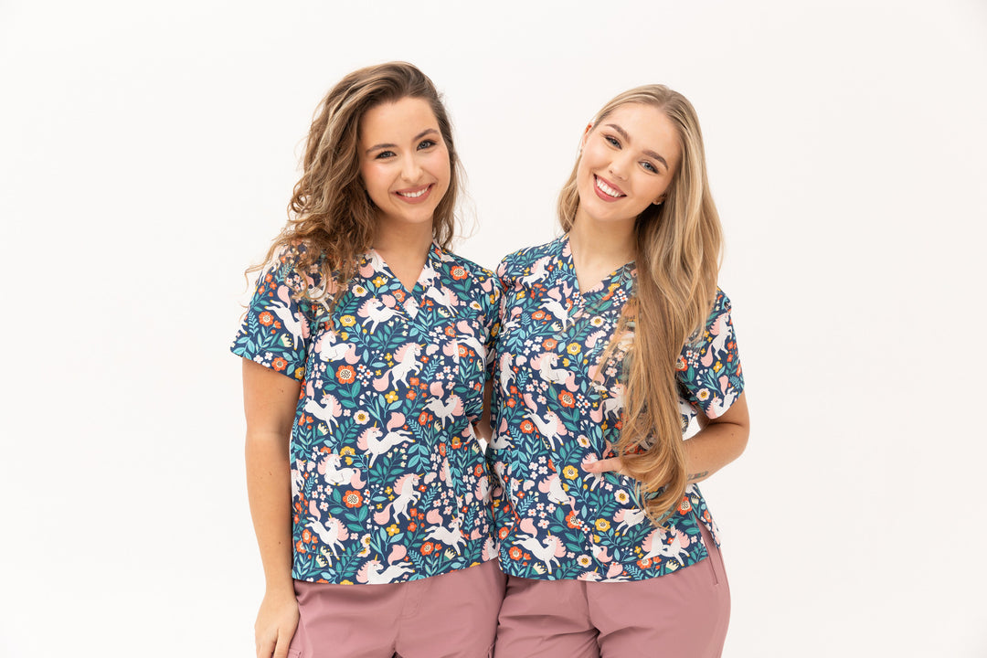 Unicorn in Flowers Scrub Top