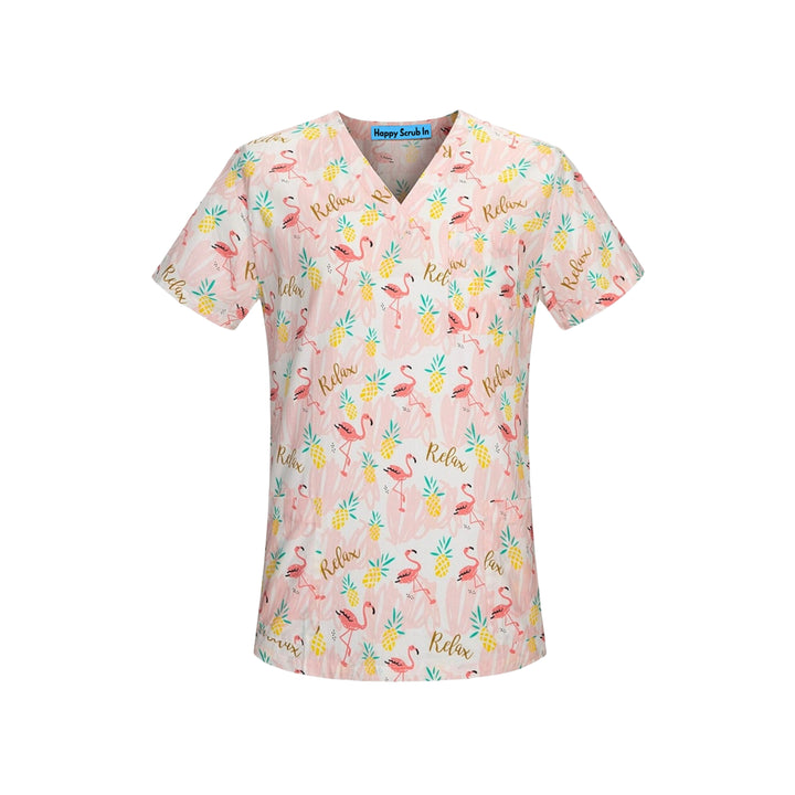 Pink Flamingo Paradise Scrub Top