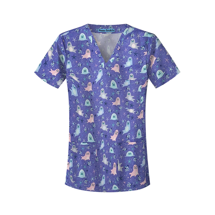 Happy Seal Scrub Top