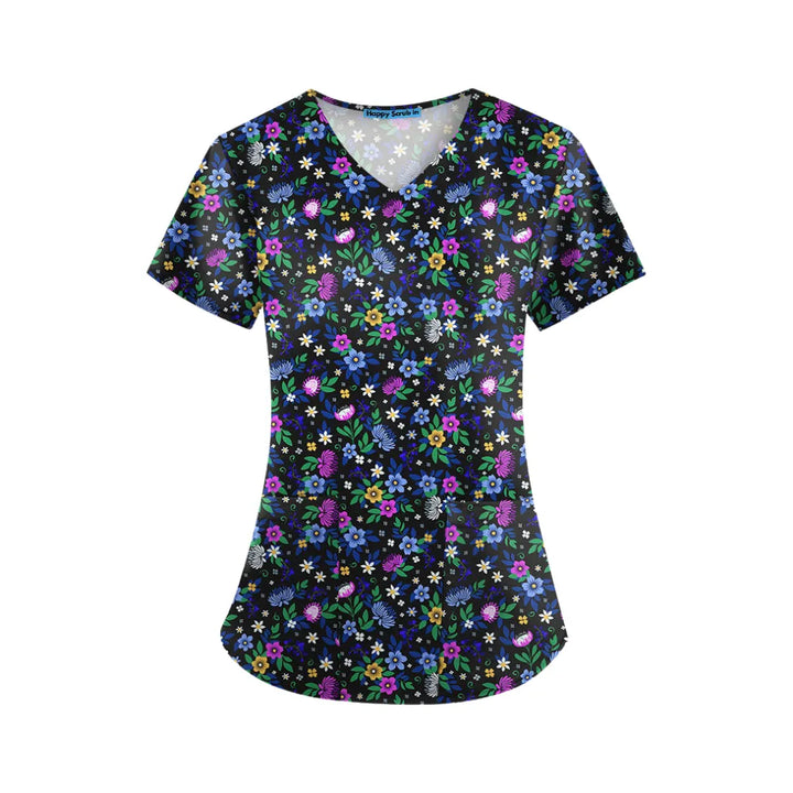 Late Night Flora Scrub Top