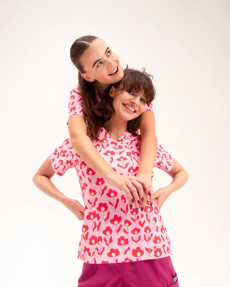 Code Floral Red Scrub Top - Happy Scrub In | Scrubs With Style