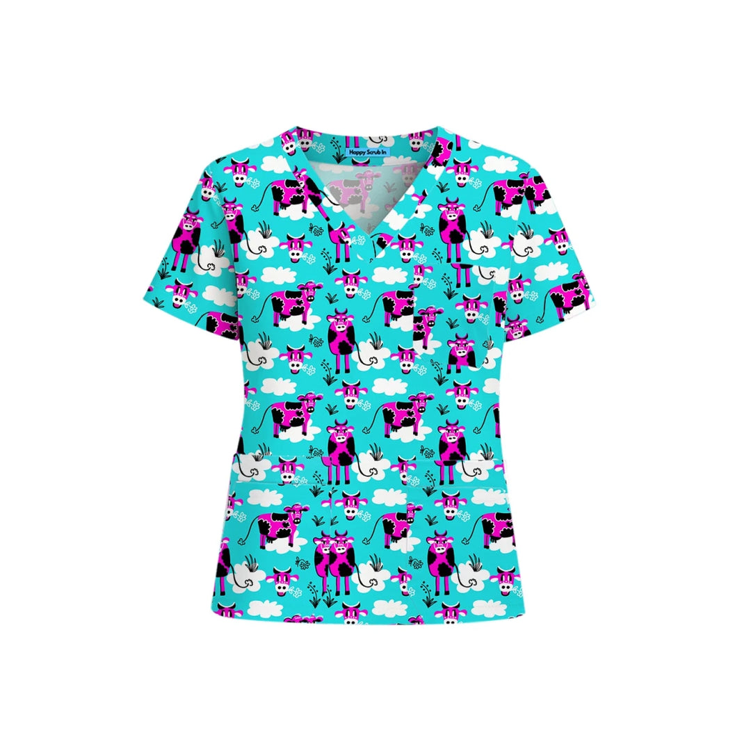 Cows in the Clouds Scrub Top (Ships on March 23, 2026) - Happy Scrub In | Scrubs With Style