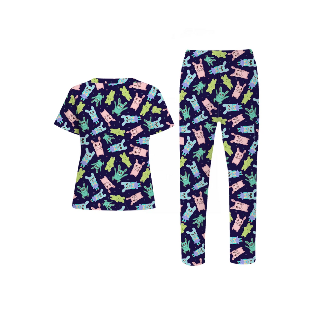 Cute But Chaotic Bunnies Scrub Set (Ships on March 23, 2026) - Happy Scrub In | Scrubs With Style