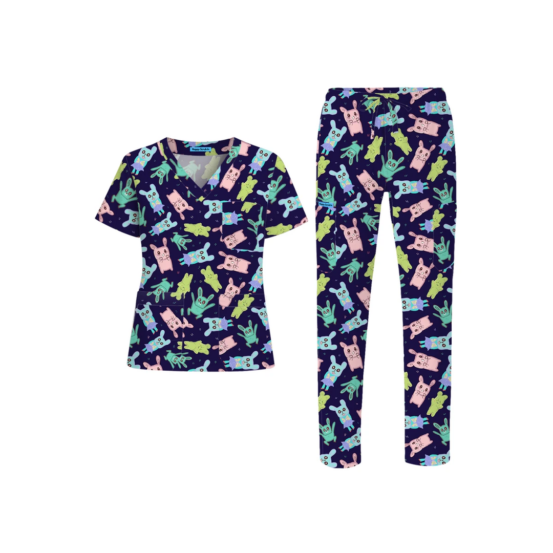 Cute But Chaotic Bunnies Scrub Set (Ships on March 23, 2026) - Happy Scrub In | Scrubs With Style