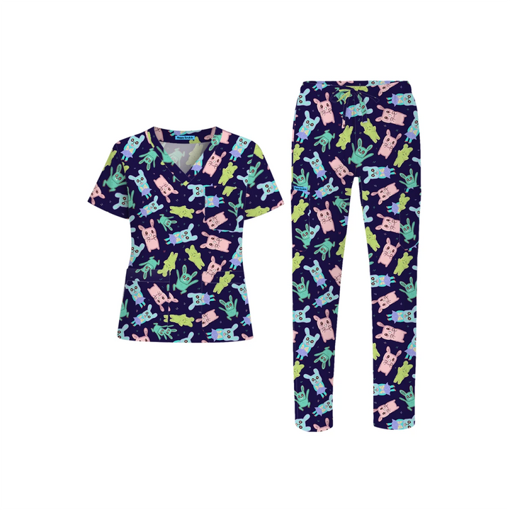 Cute But Chaotic Bunnies Scrub Set (Ships on March 23, 2026) - Happy Scrub In | Scrubs With Style