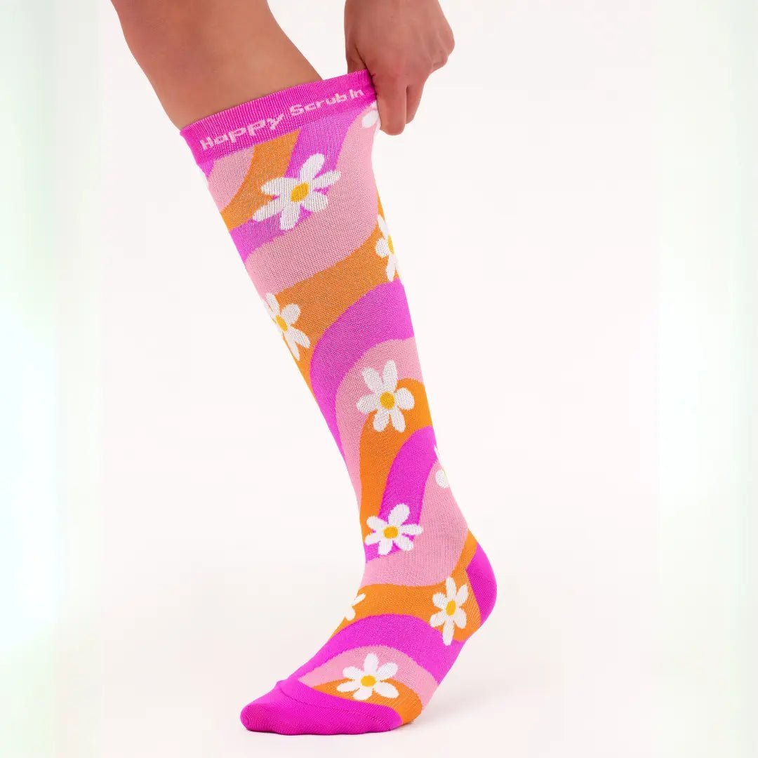 Floral Compression Socks - Happy Scrub In | Scrubs With Style