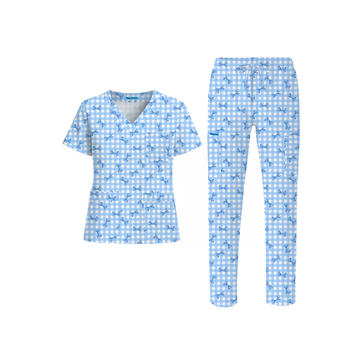 Gingham Charm Scrub Set (Ships on February 16, 2026)