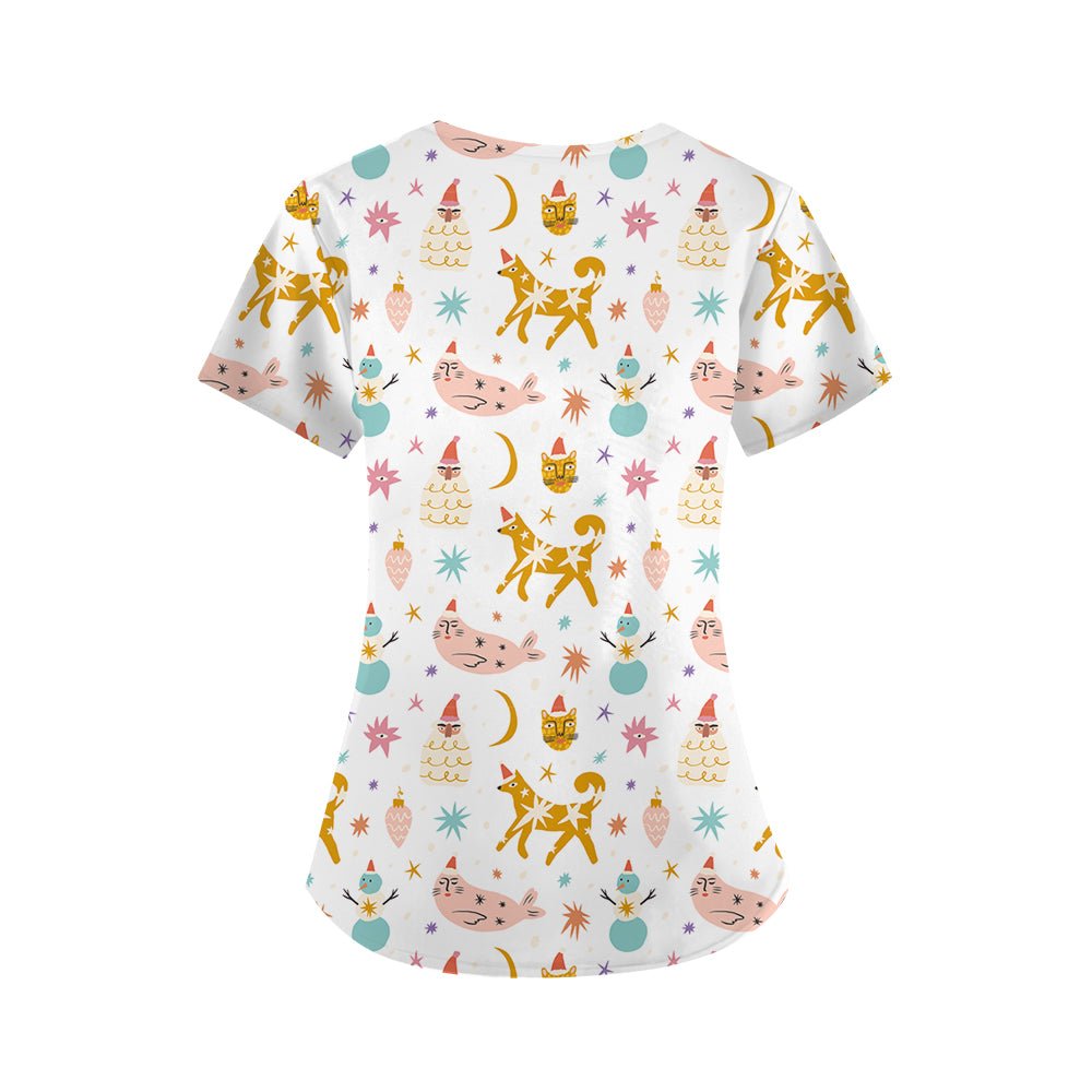Meowy & White Scrub Top - Happy Scrub In | Scrubs With Style