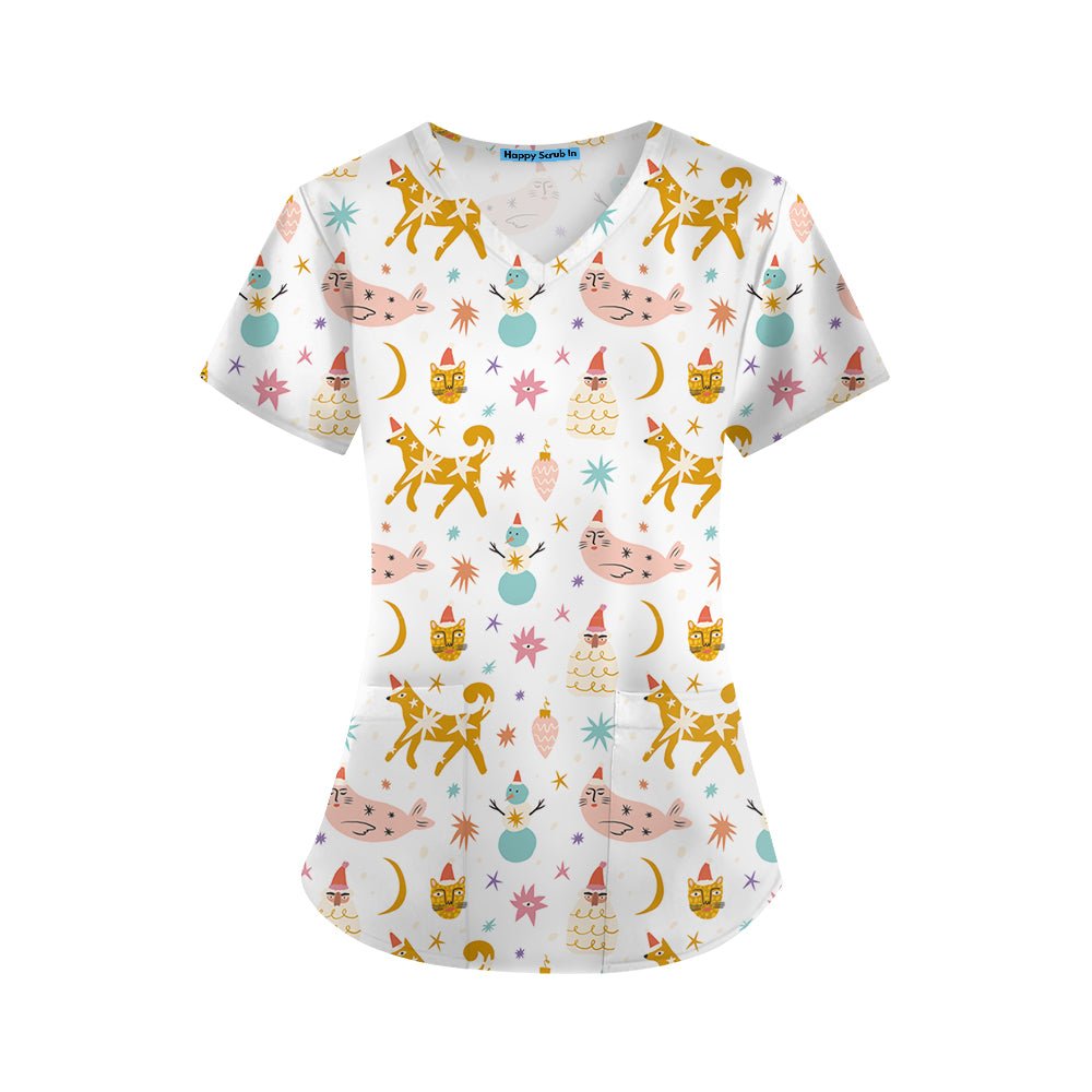 Meowy & White Scrub Top - Happy Scrub In | Scrubs With Style