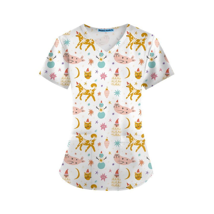 Meowy & White Scrub Top - Happy Scrub In | Scrubs With Style