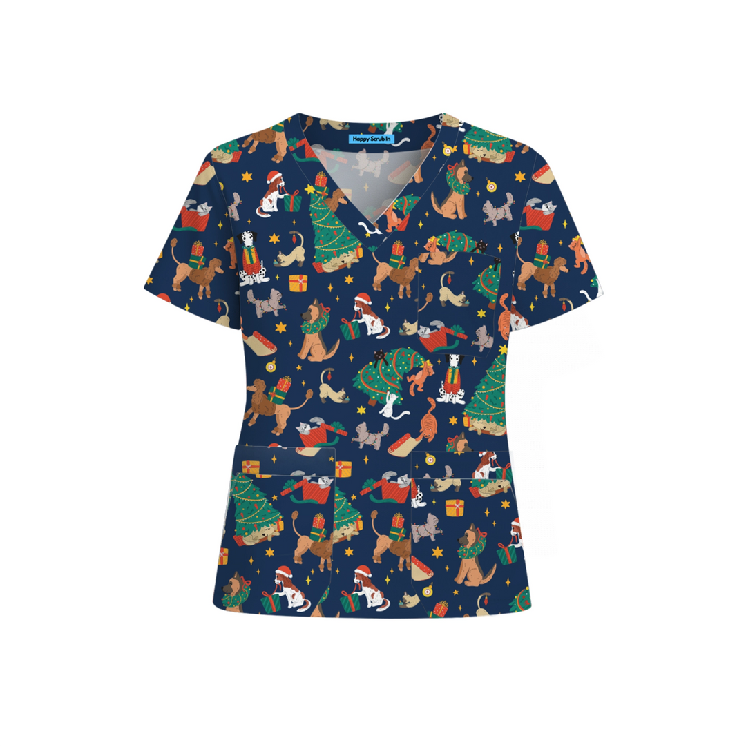 Messy Pawful Christmas Scrub Set - Happy Scrub In | Scrubs With Style