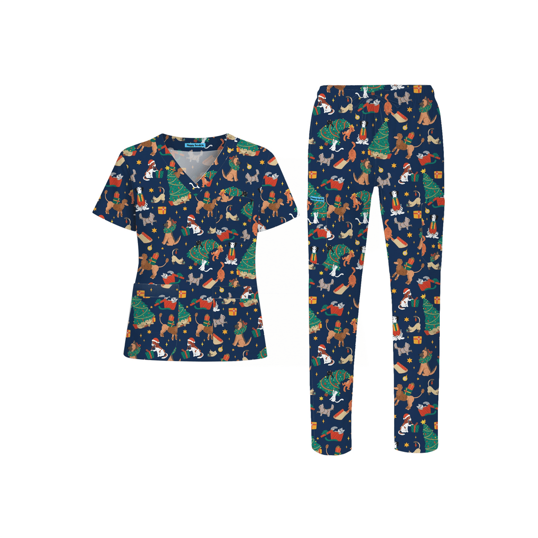 Messy Pawful Christmas Scrub Set - Happy Scrub In | Scrubs With Style
