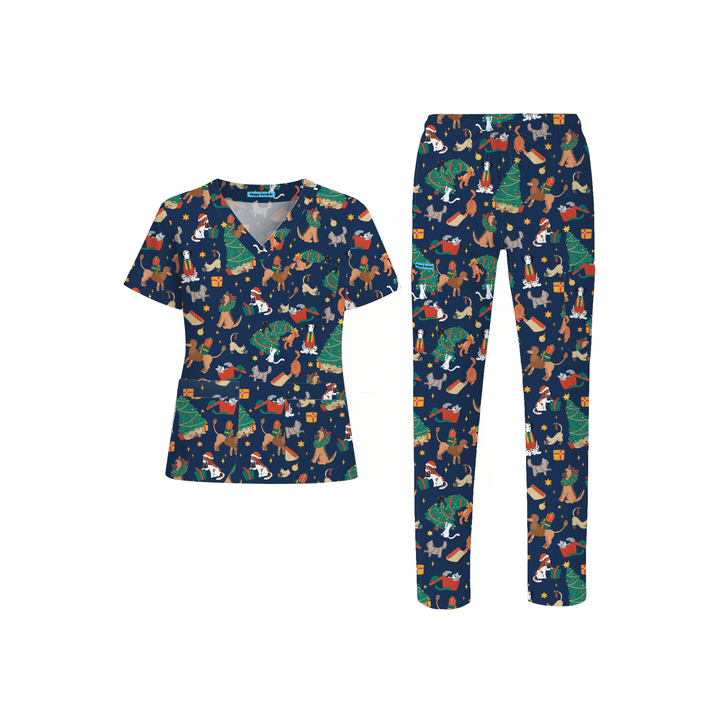 Messy Pawful Christmas Scrub Set - Happy Scrub In | Scrubs With Style