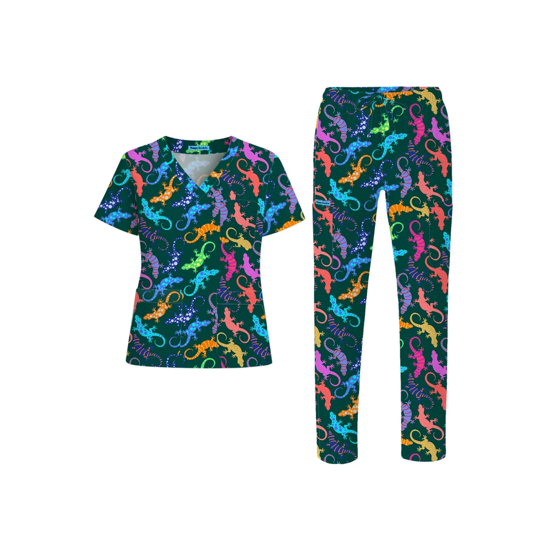 Neon Lizards Scrub Set (Ships on March 23, 2026) - Happy Scrub In | Scrubs With Style