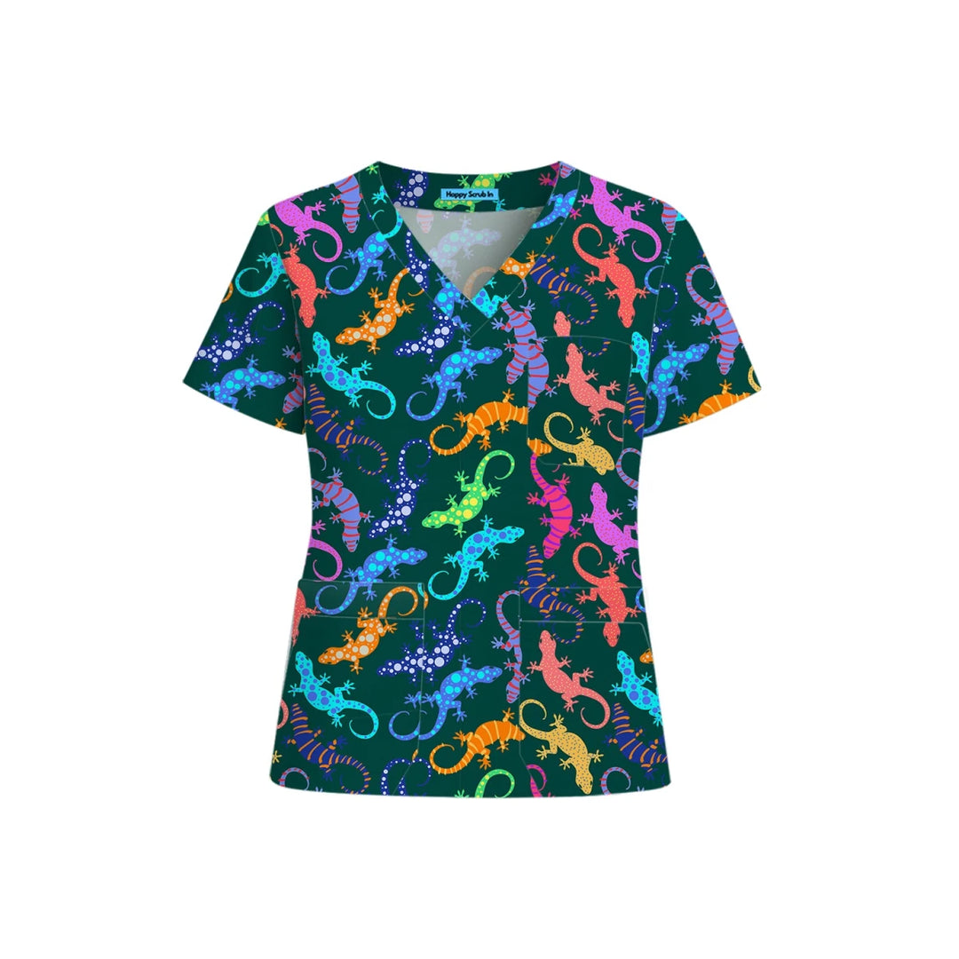 Neon Lizards Scrub Top (Ships on March 23, 2026) - Happy Scrub In | Scrubs With Style