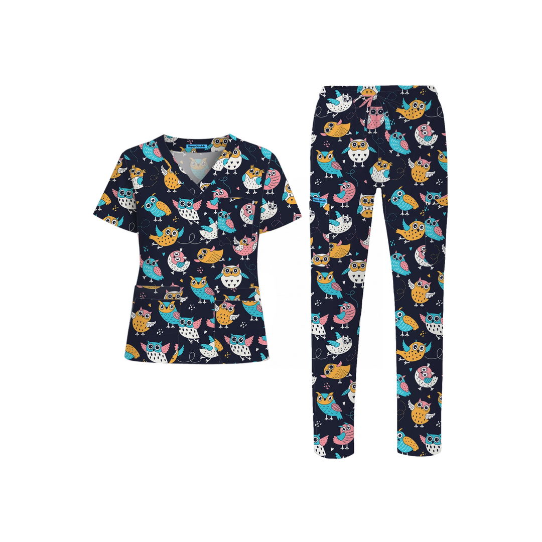 Night Shift Owl Scrub Set (Ships on February 16, 2026) - Happy Scrub In | Scrubs With Style