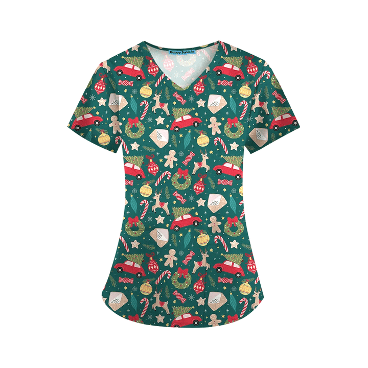 Scrubbin' Around the Christmas Tree Scrub Top - Happy Scrub In | Scrubs With Style