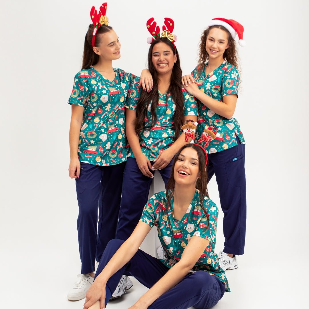Scrubbin' Around the Christmas Tree Scrub Top - Happy Scrub In | Scrubs With Style