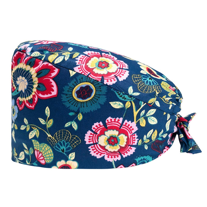 Blue Floral Scrub Cap