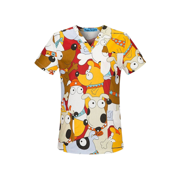 Cartoon Dogs Scrub Top - Happy Scrub In | Scrubs With Style