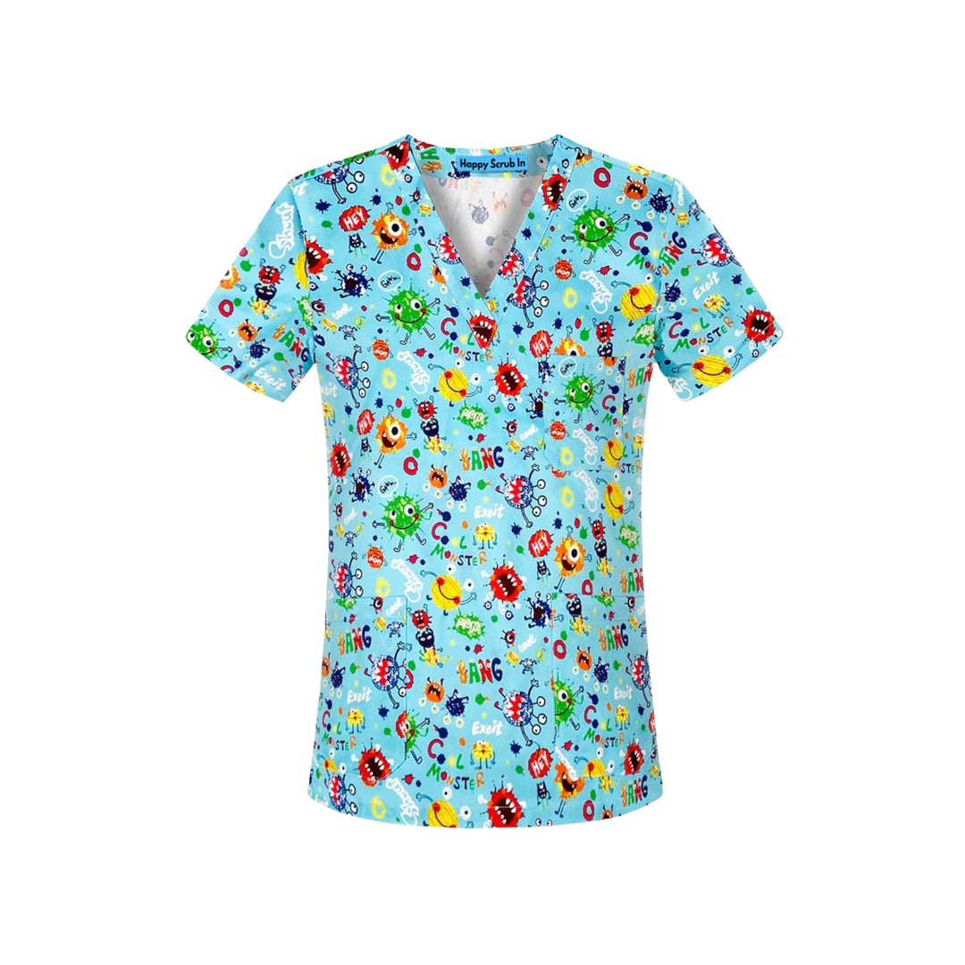Virus of Happiness in Blue Scrub Top